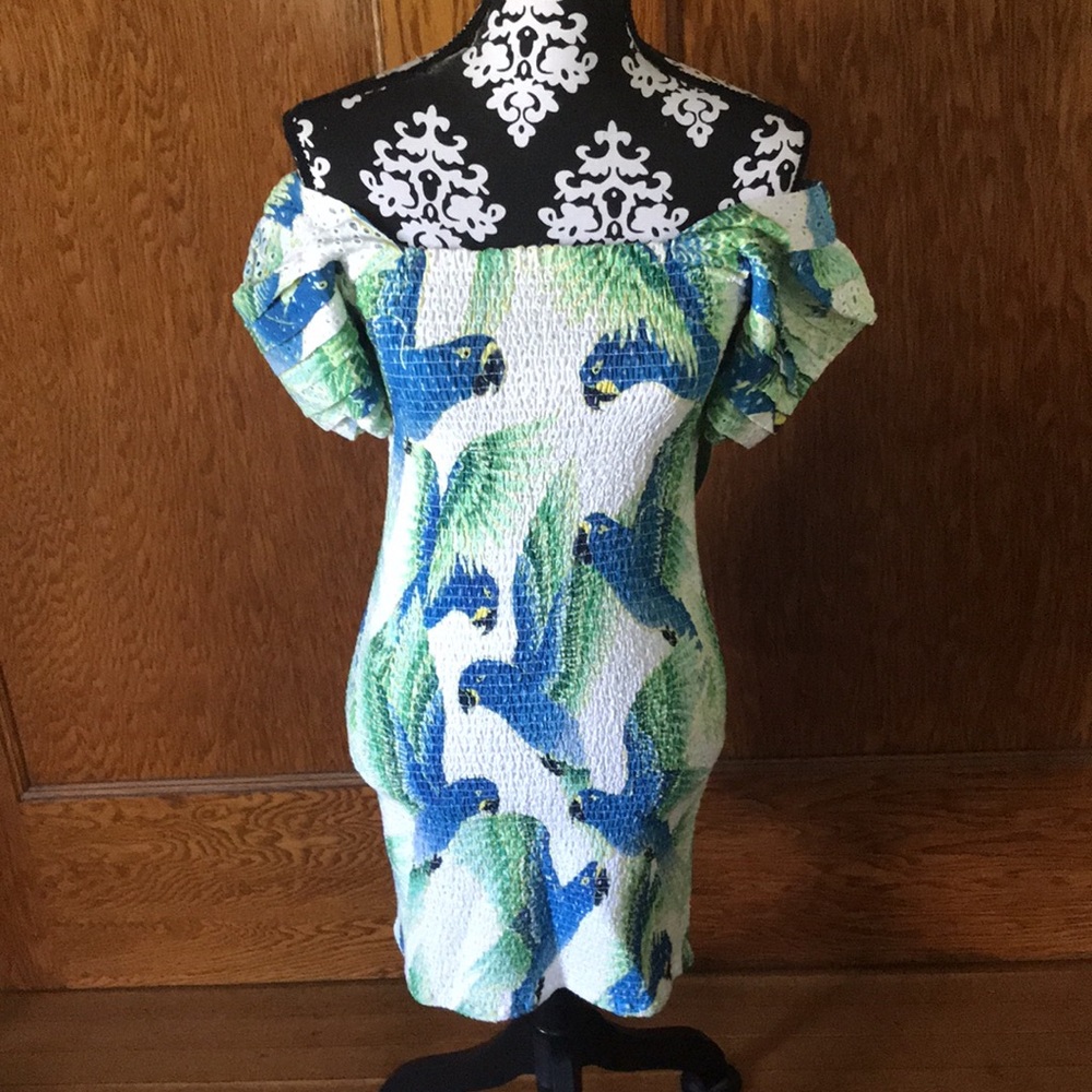 Farm Rio Araras Mini Dress Tropical Birds Stretchy NWT - Picture 8 of 13